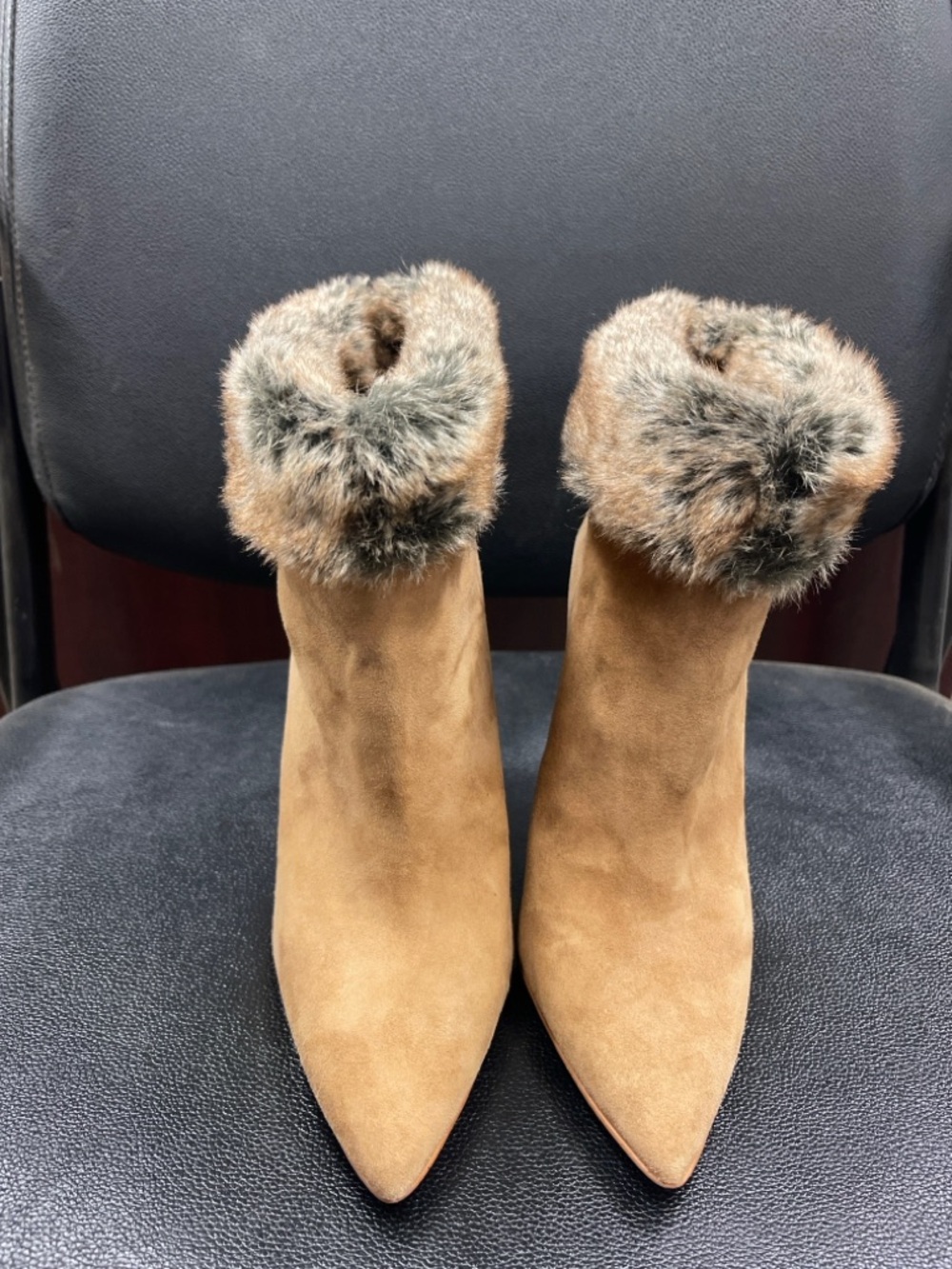 Jessica Simpson Suede Ankle Boots Heels w/ Faux Fur Trim Size 7.5